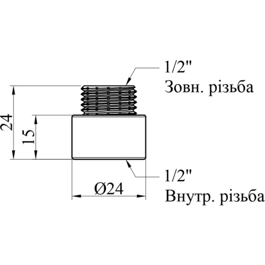 Додаткове фото - Подовжувач Karro 1/2" ВЗ, L=15 мм хромований KR-3209