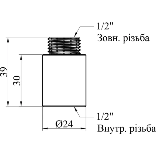 Додаткове фото - Подовжувач Karro 1/2" ВЗ, L=30 мм хромований KR-3209