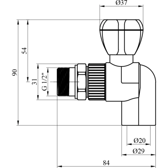 Додаткове фото - Кран радіаторний кутовий PPR GrandiTherm 20х1/2"