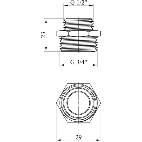 Додаткове фото - Ніпель перехідний Karro 3/4"х1/2" ЗЗ нікельований KR-3114