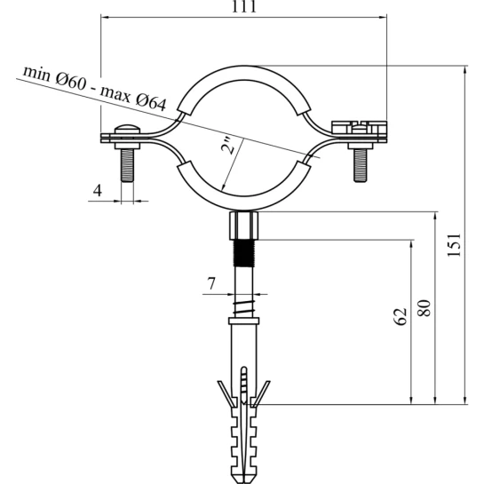 Додаткове фото - Хомут зі шпилькою в зборі Karro 2" 60-64 мм металевий