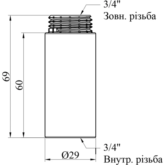 Додаткове фото - Подовжувач Karro 3/4" ВЗ, L=60 мм хромований KR-3209