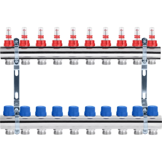 Додаткове фото - Колектор в зборі STA на 10 виходів 1"х3/4" без євроконусів, нікельований
