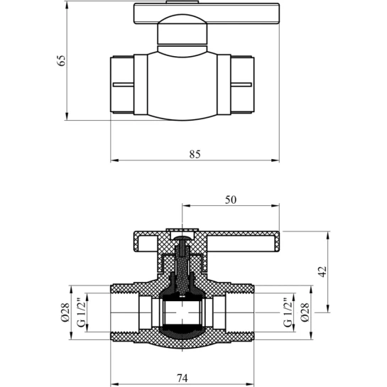 Додаткове фото - Кран кульовий з пластиковою кулькою PPR Rozma 20х1/2" РВ