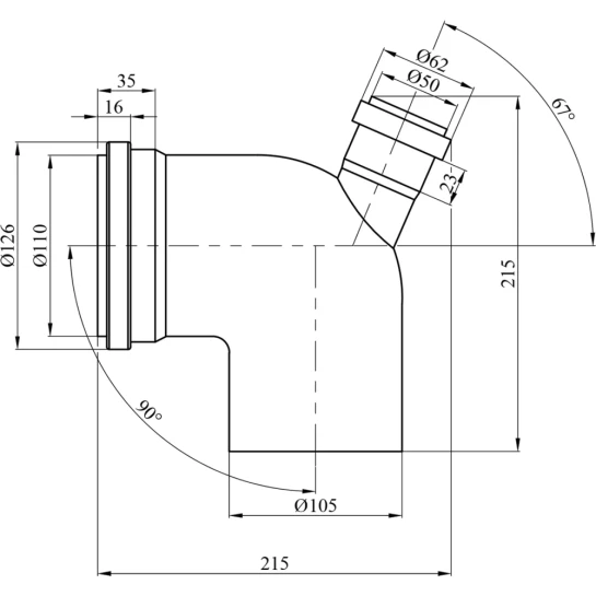 Додаткове фото - Коліно для внутрішньої каналізації Rozma 110х90° з відведенням 50х67°