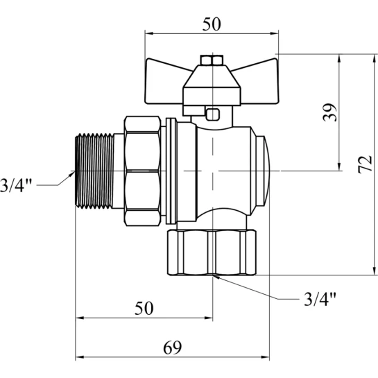 Додаткове фото - Кран-американка кульовий кутовий Valves 3/4" PN30