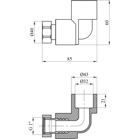 Додаткове фото - Коліно з накидною гайкою PPR GrandiTherm 32х1"