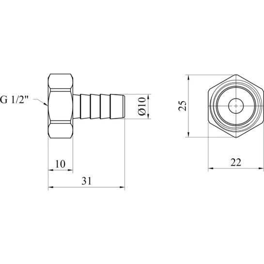 Додаткове фото - Штуцер Karro 1/2" РВ, D=10 мм нікельований KR-820