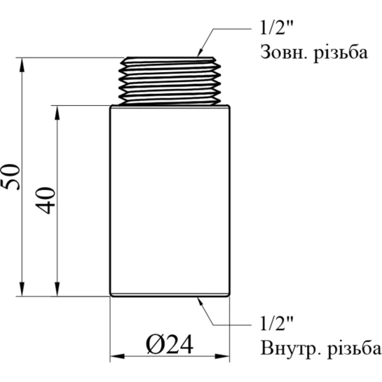 Додаткове фото - Подовжувач Karro SM 1/2" ВЗ, L=40 мм нікельований