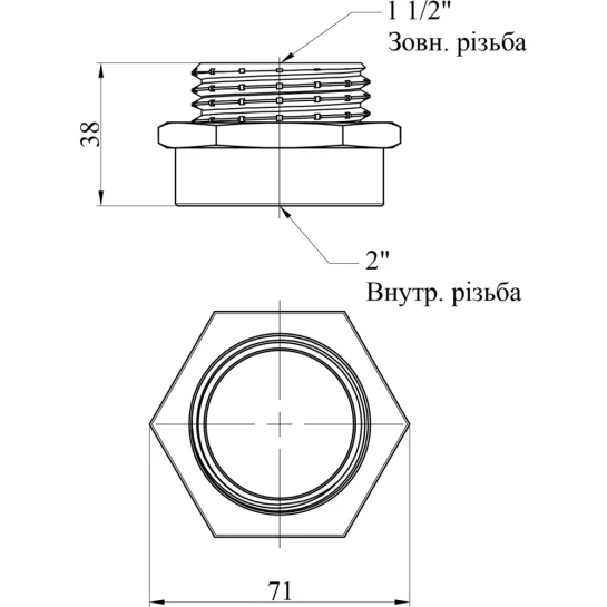 Додаткове фото - Перехідник Karro 2"х1 1/2" ВЗ нікельований KR-3117