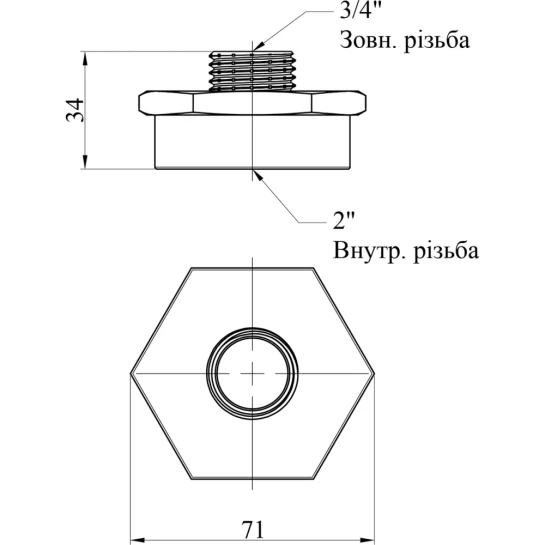 Додаткове фото - Перехідник Karro 2"х3/4" ВЗ нікельований KR-3117