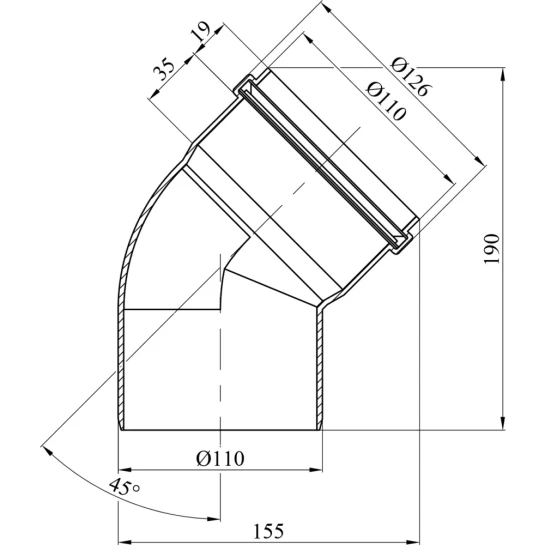 Додаткове фото - Коліно для внутрішньої каналізації Baux 110х45°