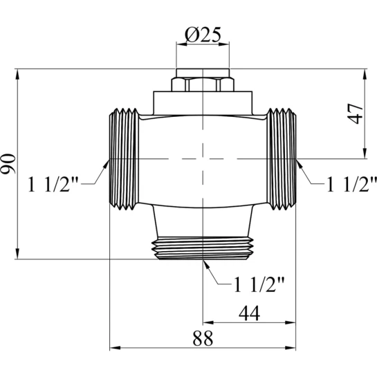 Додаткове фото - Трьохходовий клапан Karro (DN) 32, d=1 1/2" ЗЗЗ латунний KR-1134