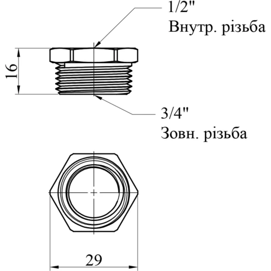 Додаткове фото - Футорка посилена LexLine 3/4"х1/2" ЗВ латунна УК0702-В