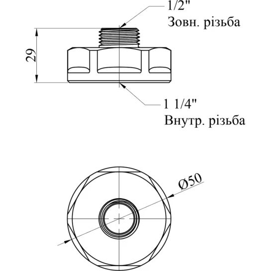 Додаткове фото - Перехід посилений LexLine 1 1/4"х1/2" ВЗ латунний УК0610-В