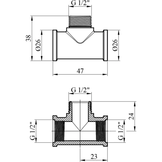 Додаткове фото - Трійник посилений LexLine 1/2" ВЗВ латунний УК0211-В