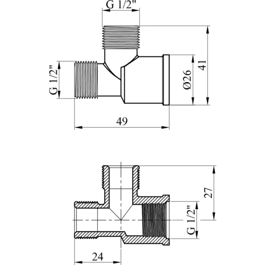 Додаткове фото - Трійник посилений LexLine 1/2" ВЗЗ латунний УК0204-В