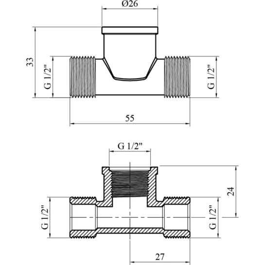 Додаткове фото - Трійник посилений LexLine 1/2" ЗВЗ латунний УК0291-В