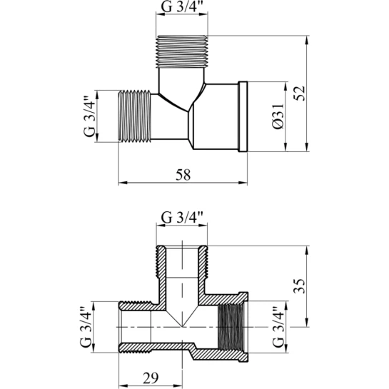 Додаткове фото - Трійник посилений LexLine 3/4" ЗЗВ латунний УК0209-В