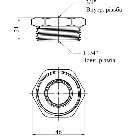 Додаткове фото - Футорка посилена LexLine 1 1/4"х3/4" ЗВ латунна УК0711-В