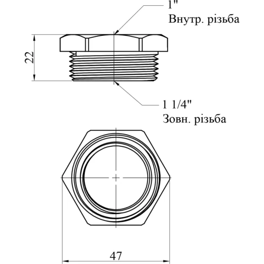 Додаткове фото - Футорка посилена LexLine 1 1/4"х1" ЗВ латунна УК0711-В