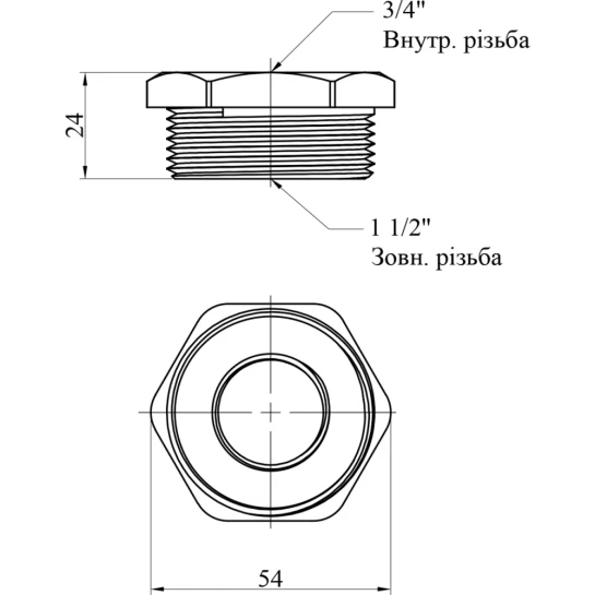 Додаткове фото - Футорка посилена LexLine 1 1/2"х3/4" ЗВ латунна УК0724-В