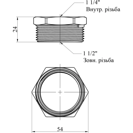 Додаткове фото - Футорка посилена LexLine 1 1/2"х1 1/4" ЗВ латунна УК0723-В