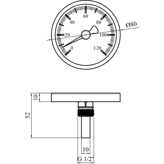 Додаткове фото - Термометр Karro 1/2" 80 мм 120°С KR-1039