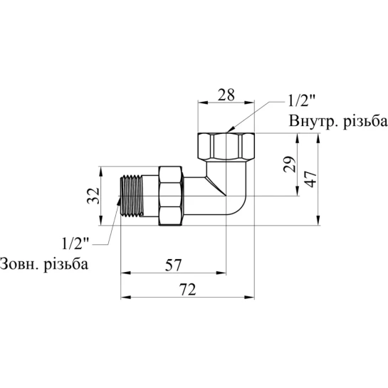 Додаткове фото - Згін-американка кутова посилена LexLine 1/2" ВЗ латунна УК0802-В