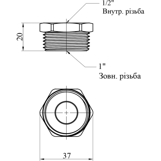 Додаткове фото - Футорка посилена LexLine 1"х1/2" ЗВ латунна УК0704-В