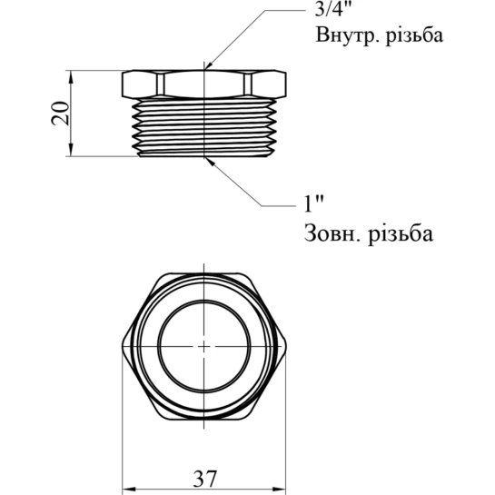 Додаткове фото - Футорка посилена LexLine 1"х3/4" ЗВ латунна УК0705-В