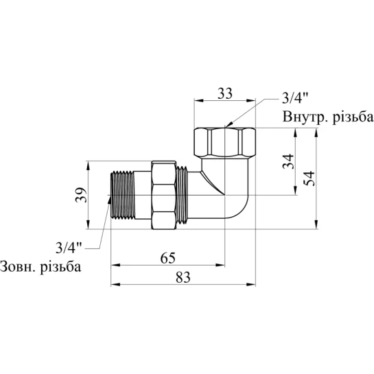 Додаткове фото - Згін-американка кутова посилена LexLine 3/4" ВЗ нікельована НК0804-Вн