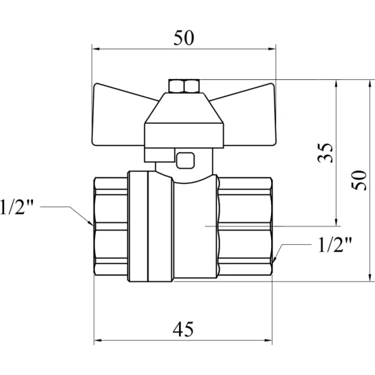 Додаткове фото - Кран кульовий для газу Valves 1/2" ВВ PN30 жовтий метелик, нікельований