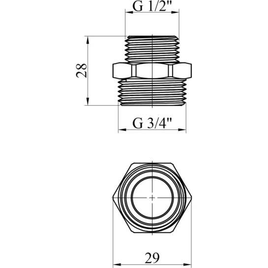 Додаткове фото - Ніпель перехідний посилений LexLine 1/2"х3/4" ЗЗ нікельований НК0511-Вн