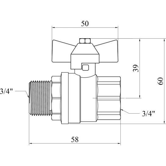 Додаткове фото - Кран кульовий для газу Valves 3/4" ВЗ PN30 жовтий метелик, нікельований