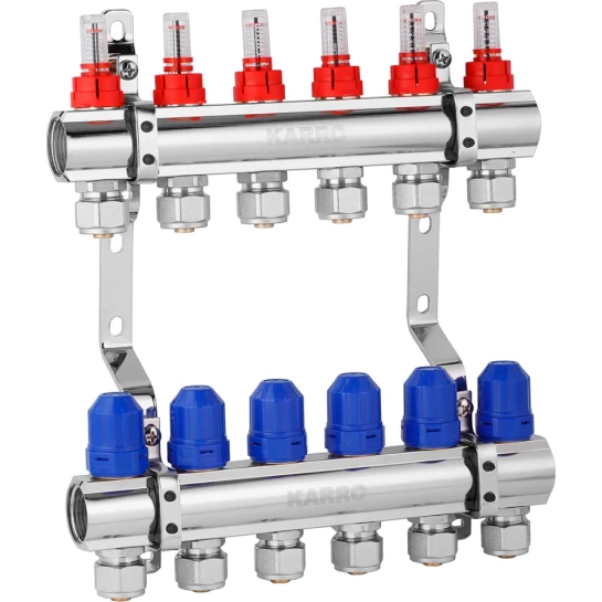 Головне фото - Колектор в зборі Karro на 6 виходів з євроконусами, хромований KR-20160