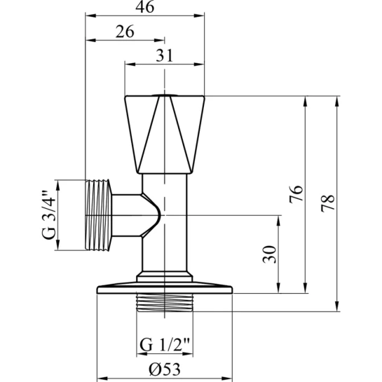 Додаткове фото - Кран приладовий для підключення Karro 1/2"х3/4" ЗЗ хромований KR-3125