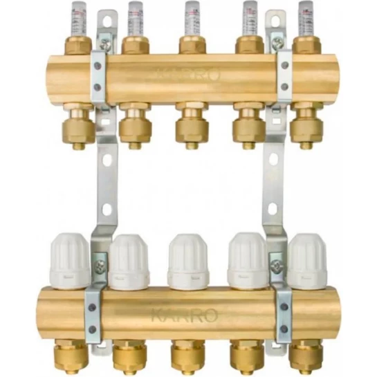 Головне фото - Колектор регулюючий Karro на 5 виходів 1"х3/4" термостатичний вентиль, латунний KR-1012B