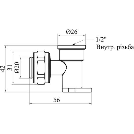 Додаткове фото - Коліно настінне металопластикове STA (DN) 20x1/2" РВ нікельоване