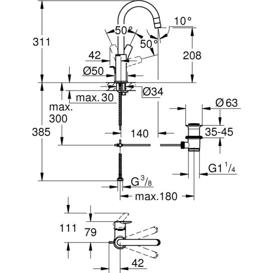 Додаткове фото - Змішувач для раковини Grohe QuickFix Start L-Size 24203002