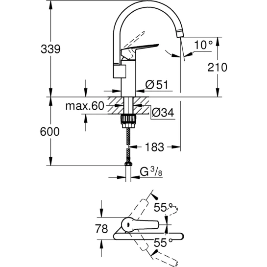 Додаткове фото - Змішувач для кухні Grohe QuickFix Start 30469000