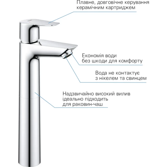 Додаткове фото - Змішувач для раковини Grohe QuickFix StartEdge XL-Size 23777001 з донним клапаном