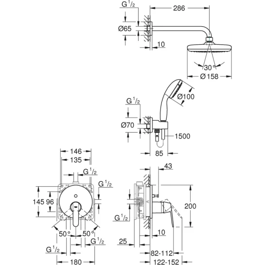 Додаткове фото - Душова система прихованого монтажу Grohe QuickFix Get Vitalio Start 210 25220001