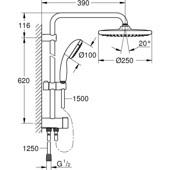 Додаткове фото - Душова система Grohe QuickFix Vitalio Start System 250 26817000