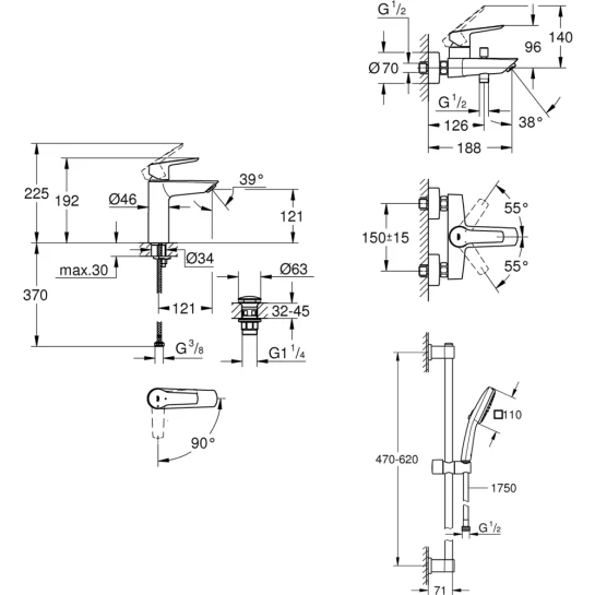 Додаткове фото - Набір змішувачів 3 в 1 для ванної кімнати Grohe QuickFix Start M-Size UA202301ME