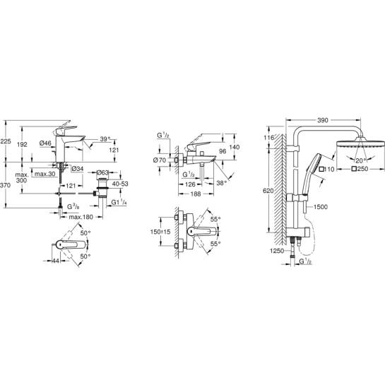 Додаткове фото - Набір змішувачів 3 в 1 для ванної кімнати Grohe QuickFix Start M-Size UA202305RM