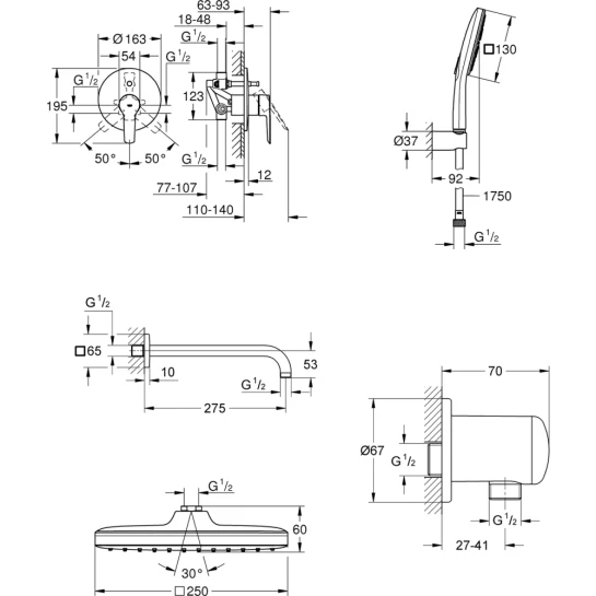 Додаткове фото - Душова система прихованого монтажу Grohe QuickFix Start UA25183007