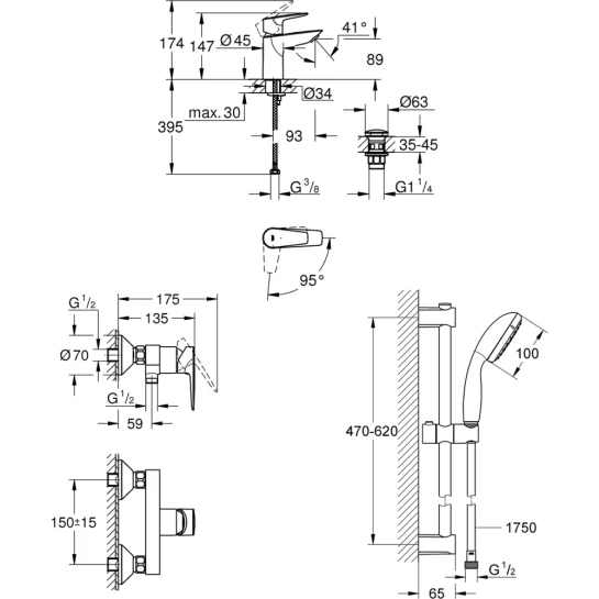 Додаткове фото - Набір змішувачів 3 в 1 для ванної кімнати Grohe QuickFix StartEdge S-Size UA202502SE