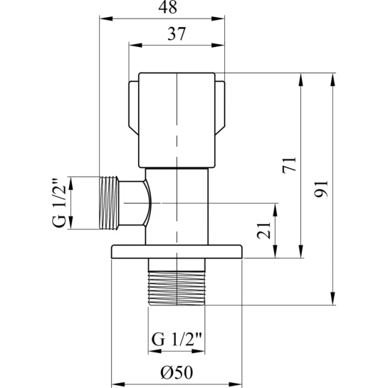 Додаткове фото - Кран приладовий для підключення Karro 1/2"х1/2" ЗЗ хромований KR-3127