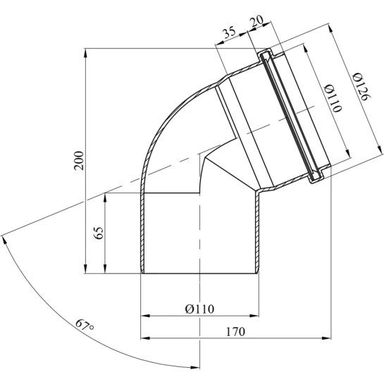 Додаткове фото - Коліно для внутрішньої каналізації Rozma 110х67°